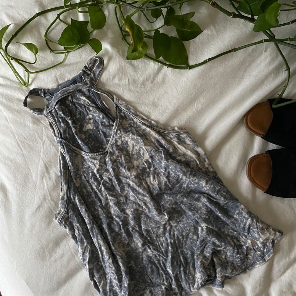 American Eagle Washed Blue and White Tank